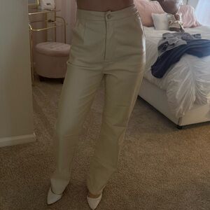 Missguided Cream Faux Leather Trousers